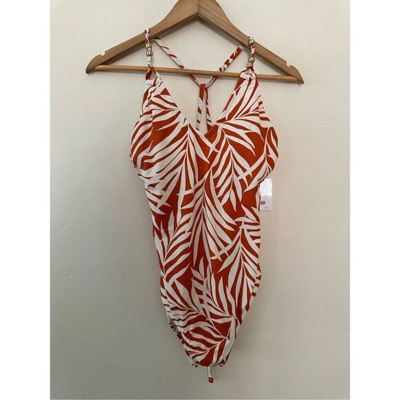 Shade and Shore Orange and White Tropical One Piece Swimsuit Size Medium - Picture 3 of 7